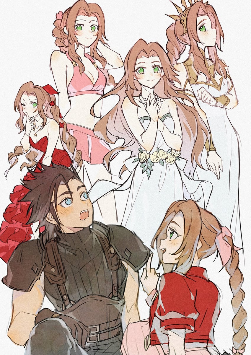 aerith gainsborough and zack fair (final fantasy and 3 more) drawn by ivy60530