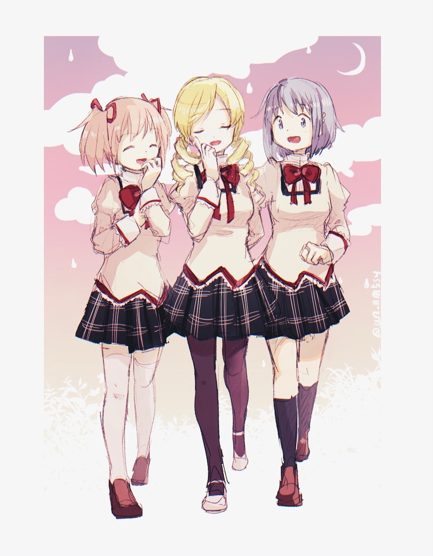 kaname madoka, miki sayaka, and tomoe mami (mahou shoujo madoka magica) drawn by un_nm5sy