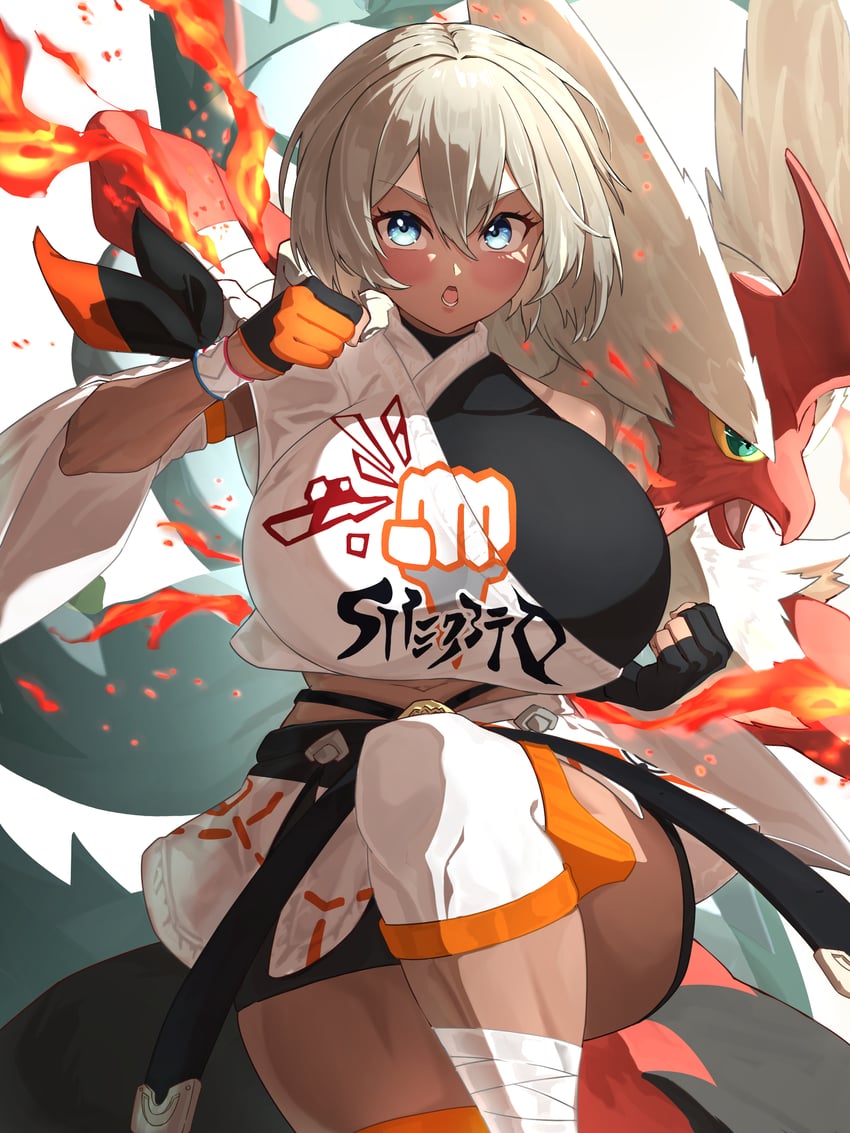 bea, blaziken, urshifu, and mega blaziken (pokemon and 1 more) drawn by hizakake