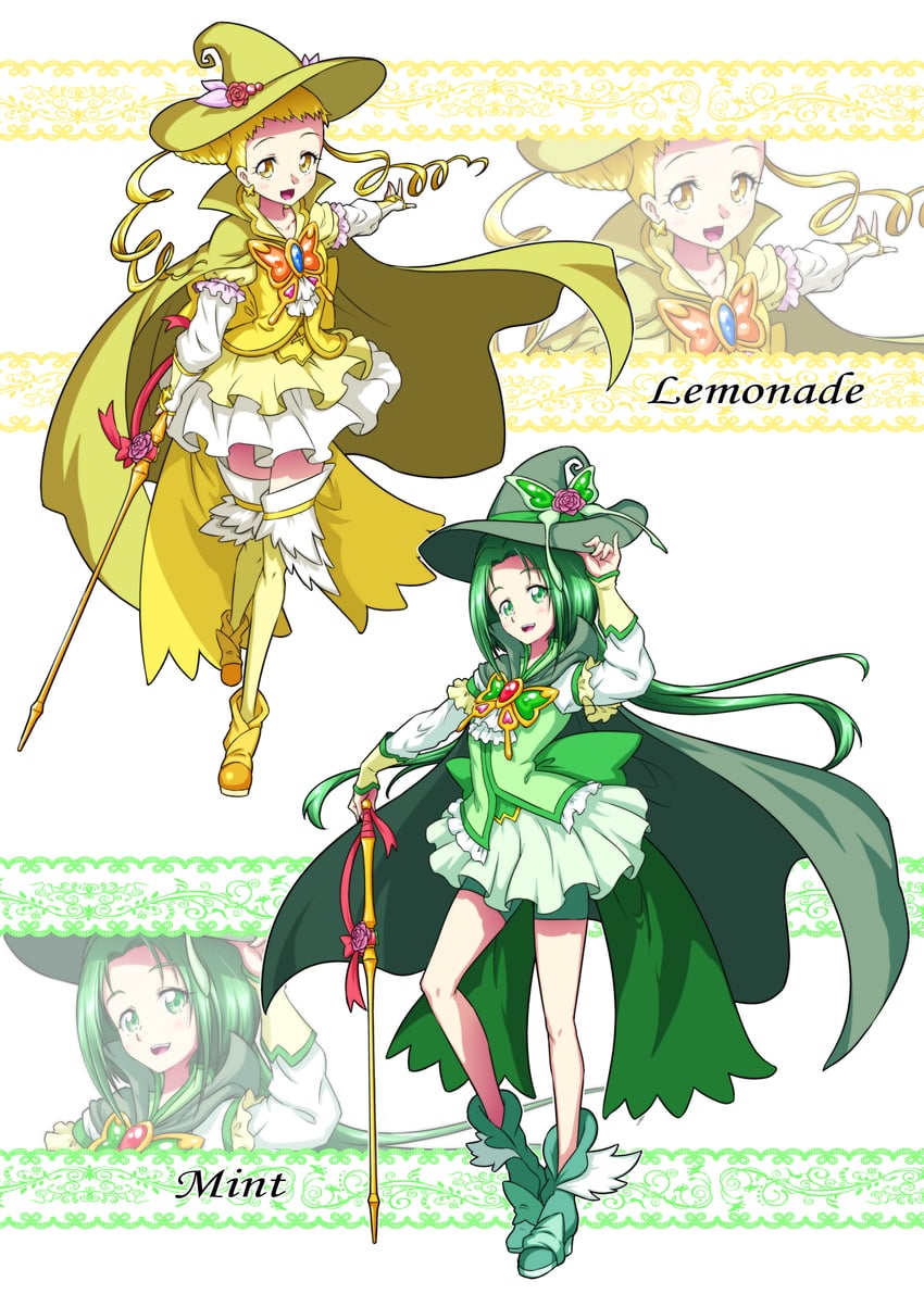kasugano urara, akimoto komachi, cure lemonade, and cure mint (precure and 3 more) drawn by matatabi_(karukan222)