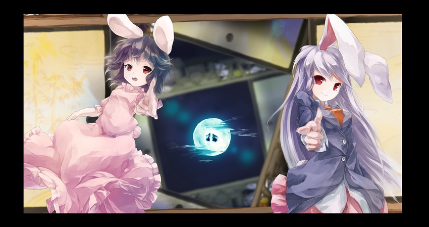 reisen udongein inaba, houraisan kaguya, inaba tewi, and yagokoro eirin (touhou) drawn by murachiki