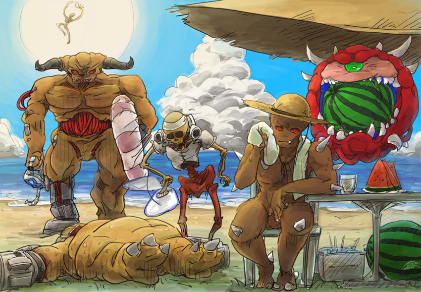 cacodemon, imp, cyberdemon, revenant, mancubus, and 1 more (doom and 1 more) drawn by kurashiki_nanka