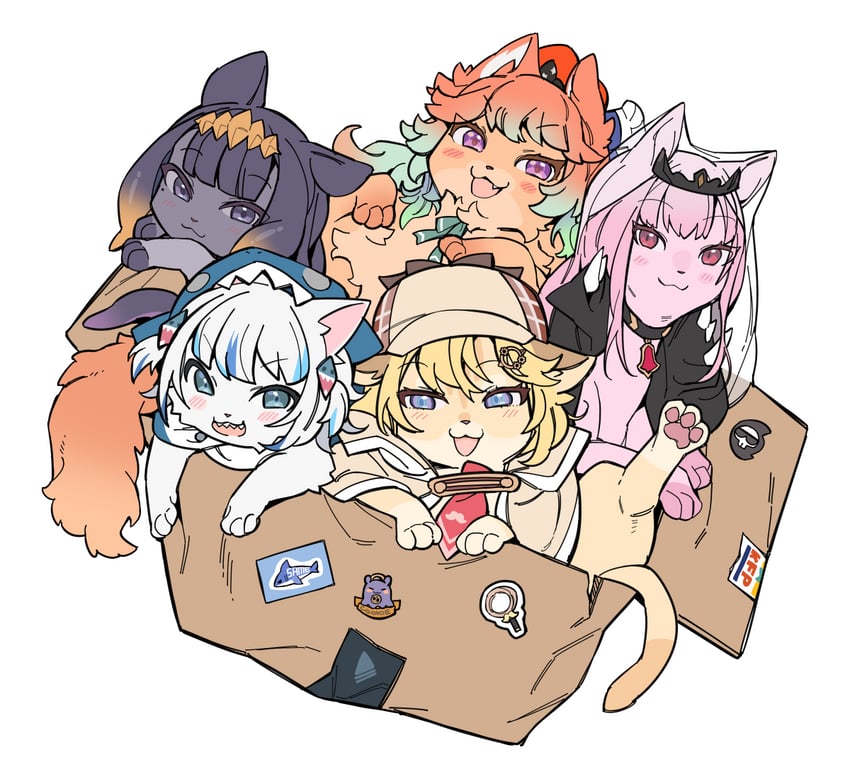 gawr gura, mori calliope, ninomae ina'nis, takanashi kiara, watson amelia, and 2 more (hololive and 1 more) drawn by mitsumine_(ookami_no_oyashiro)