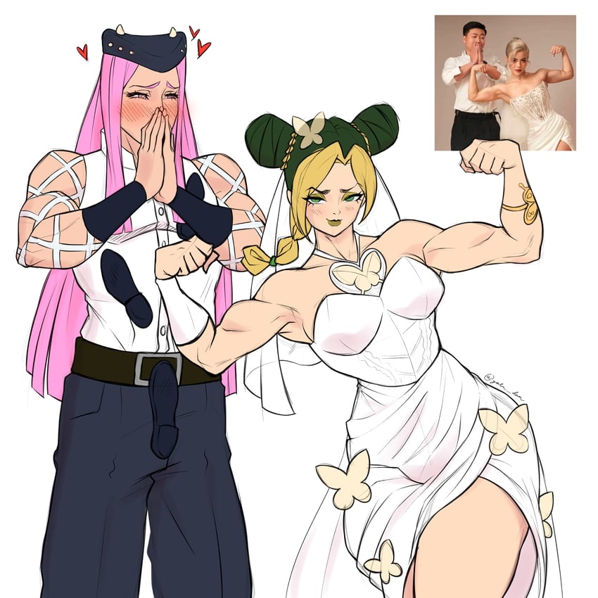 kujo jolyne and narciso anasui (jojo no kimyou na bouken and 1 more) drawn by yoru_dan