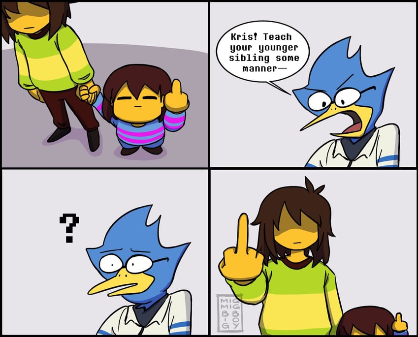 frisk, kris, and berdly (undertale and 1 more) drawn by migmigbigboy