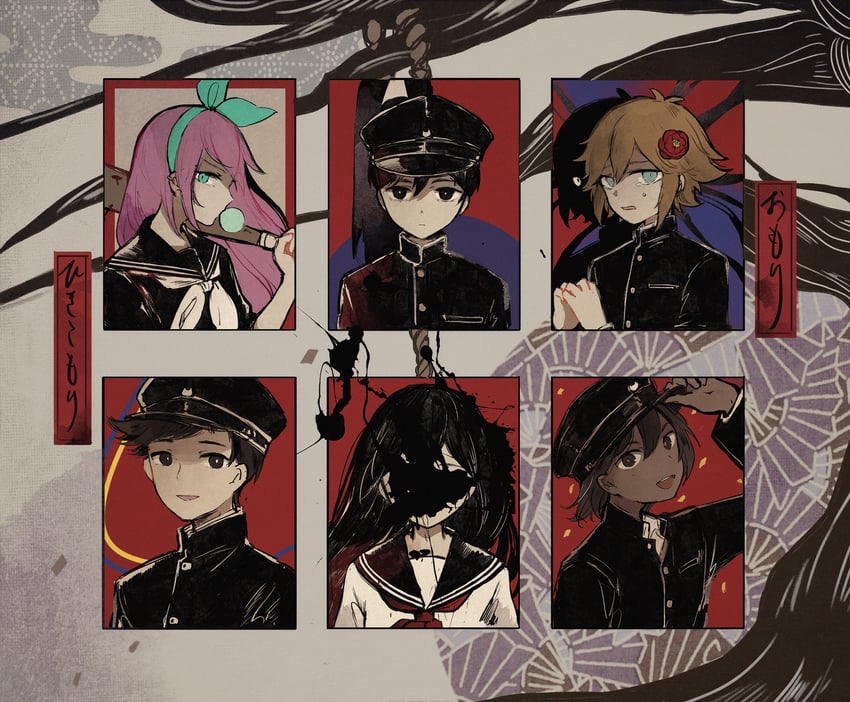 sunny, basil, aubrey, kel, mari, and 3 more (omori) drawn by miyashita_miro