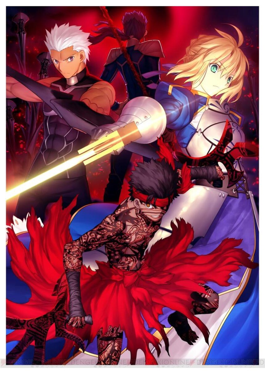 artoria pendragon, saber, cu chulainn, archer, and angra mainyu (fate and 1 more) drawn by takeuchi_takashi