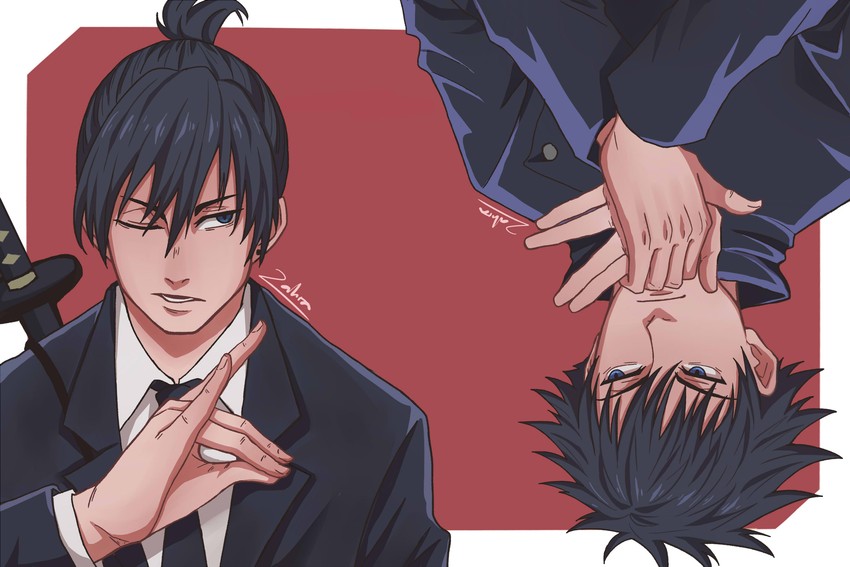 fushiguro megumi and hayakawa aki (chainsaw man and 1 more) drawn by jettzz