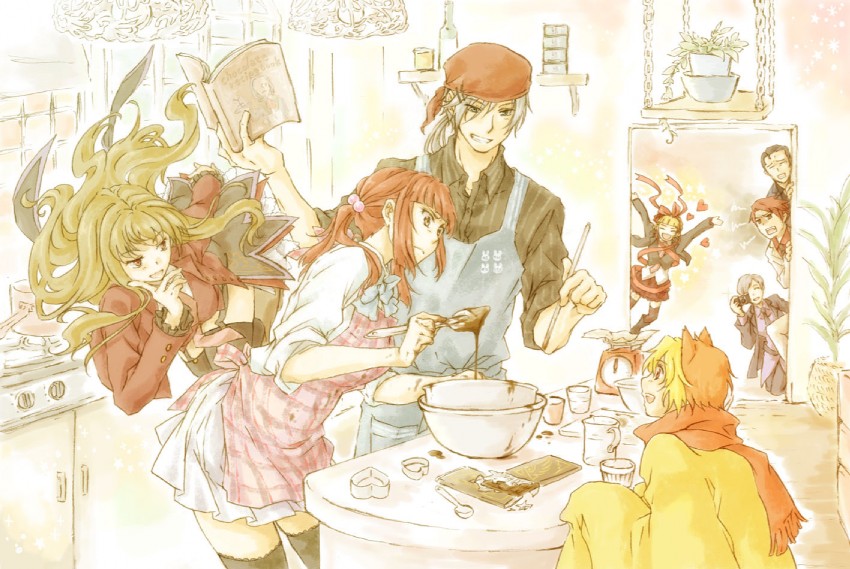 beatrice, ushiromiya battler, ushiromiya ange, sakutarou, mammon, and 4 more (umineko no naku koro ni) drawn by robata