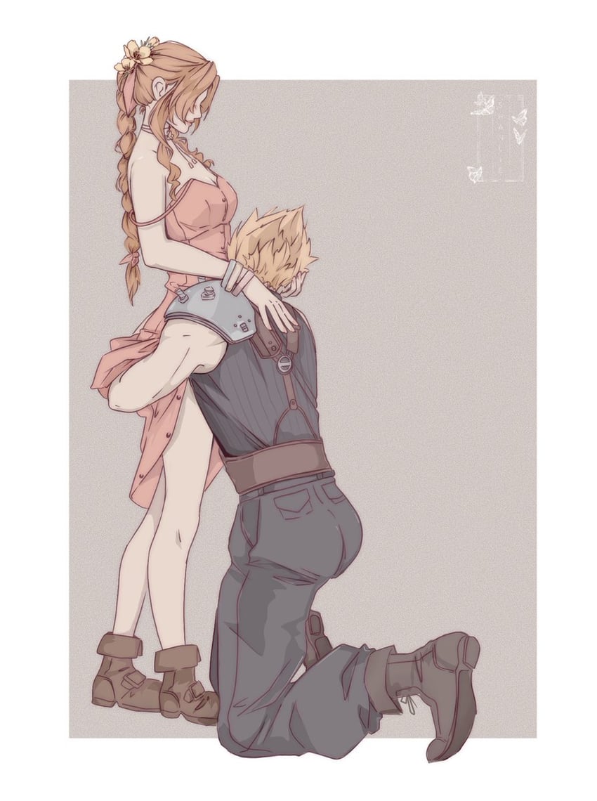cloud strife and aerith gainsborough (final fantasy and 1 more) drawn by shanlieart