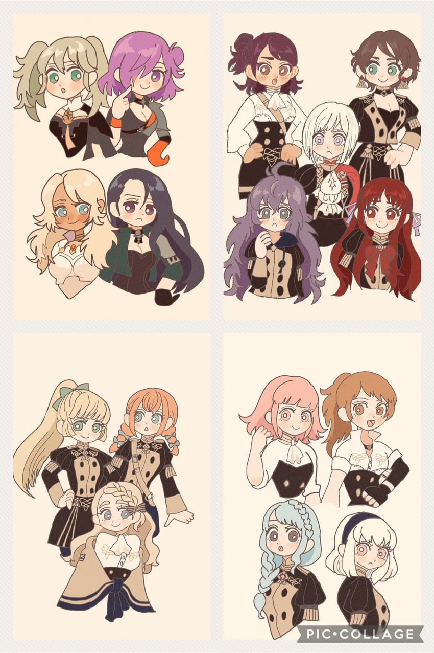 female byleth, edelgard von hresvelg, hilda valentine goneril, lysithea von ordelia, marianne von edmund, and 11 more (fire emblem and 2 more) drawn by chimney_(chimney0311)