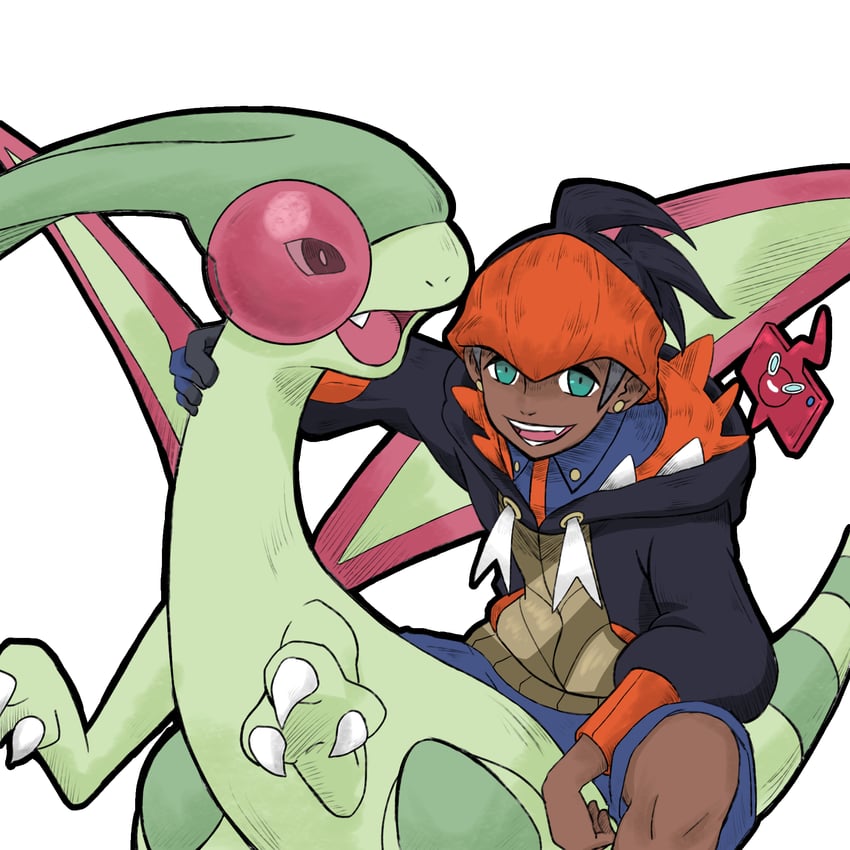 rotom, raihan, rotom phone, and flygon (pokemon and 1 more) drawn by ror_(meisakutaro)