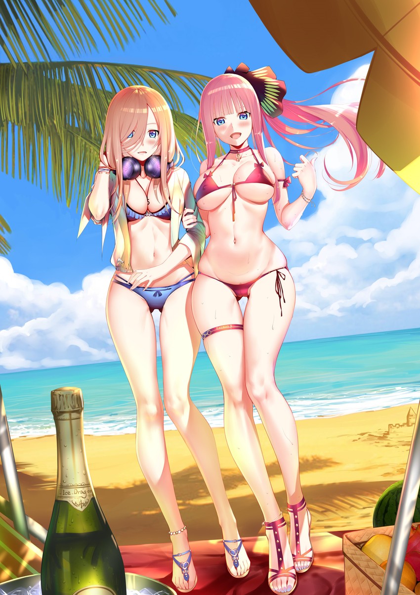 nakano nino and nakano miku (go-toubun no hanayome) drawn by kosmos_beta