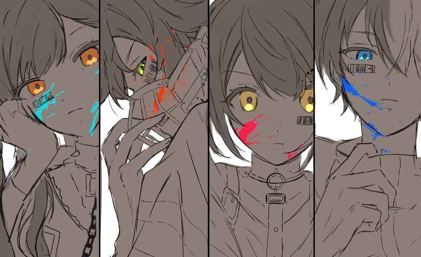 shinonome akito, shiraishi an, aoyagi touya, and azusawa kohane (project sekai) drawn by 555_kko