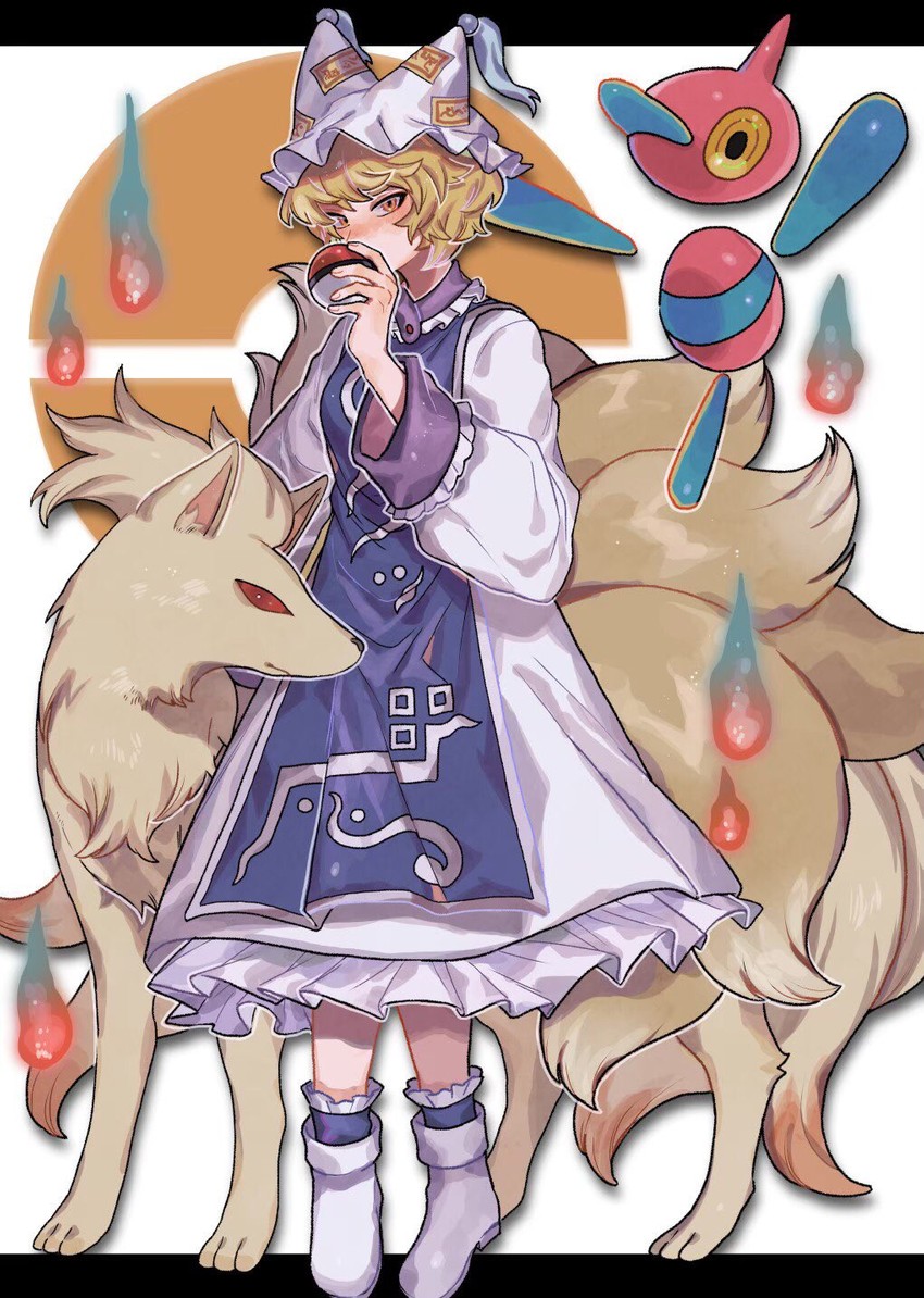 yakumo ran, ninetales, and porygon-z (touhou and 1 more) drawn by tabun_(osoracu)