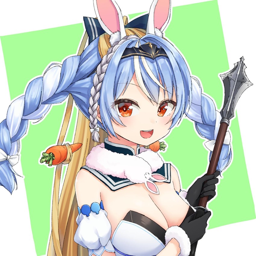 usada pekora, shirogane noel, shiranui flare, and don-chan (hololive) drawn by nazu_sawa