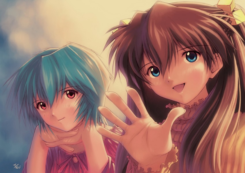 souryuu asuka langley and ayanami rei (neon genesis evangelion) drawn by kobayashi_yuuji