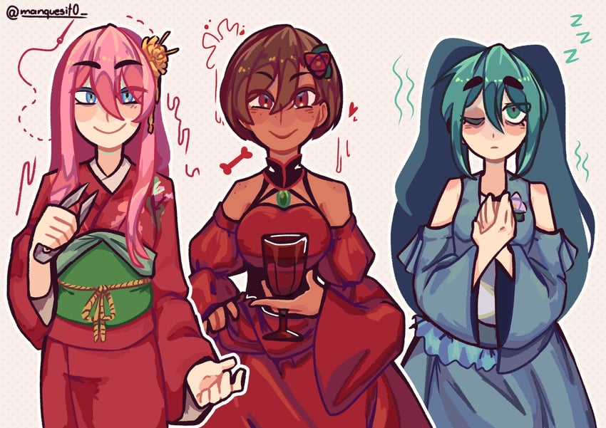 hatsune miku, megurine luka, meiko, banica conchita, margarita blankenheim, and 1 more (vocaloid and 4 more) drawn by manque