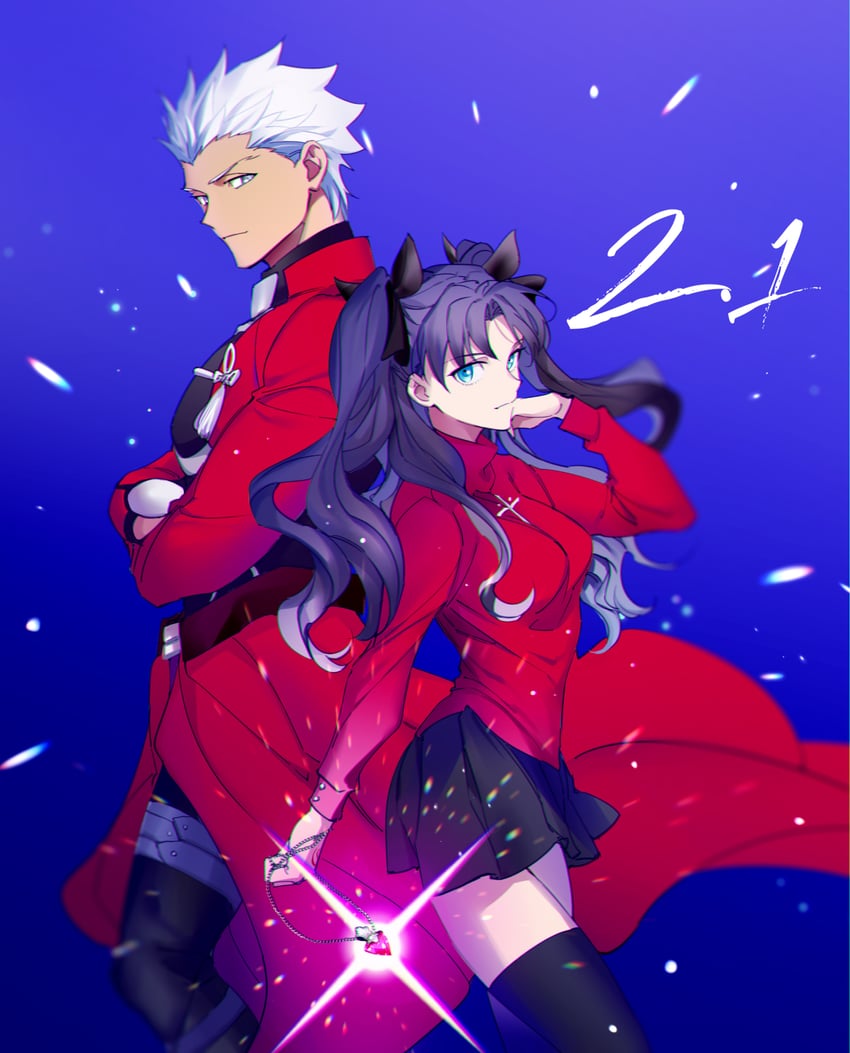 tohsaka rin and archer (fate and 1 more) drawn by emya
