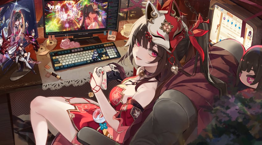 raiden mei, fu hua, and sparkle (honkai and 2 more) drawn by kaya_(ayase_kaya)