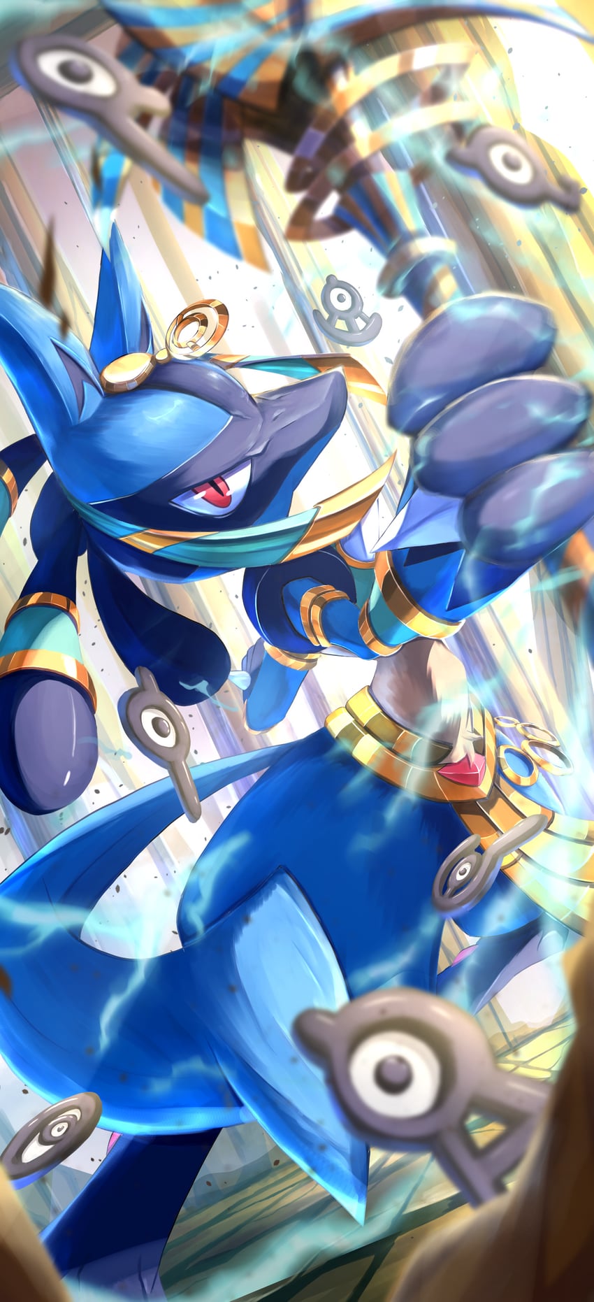 lucario, unown, unown a, unown o, unown i, and 4 more (pokemon and 1 more) drawn by ririri_(user_rkrv7838)