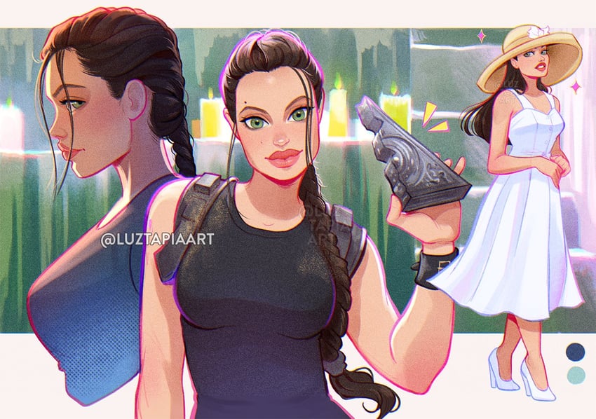 lara croft and angelina jolie (tomb raider) drawn by luztapiaart