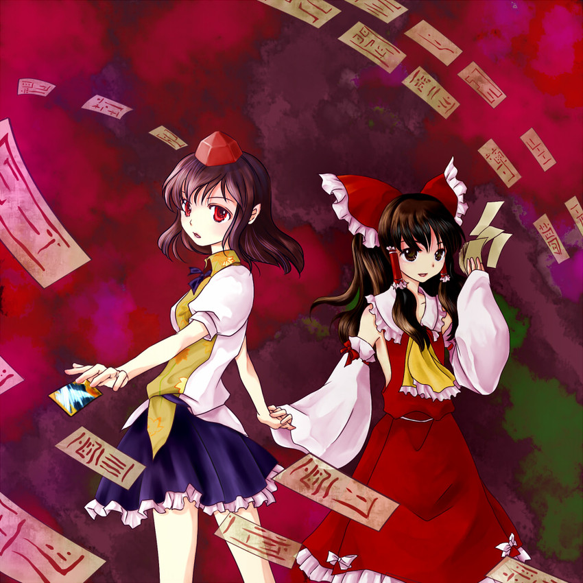 hakurei reimu and shameimaru aya (touhou and 1 more) drawn by seki_juuen
