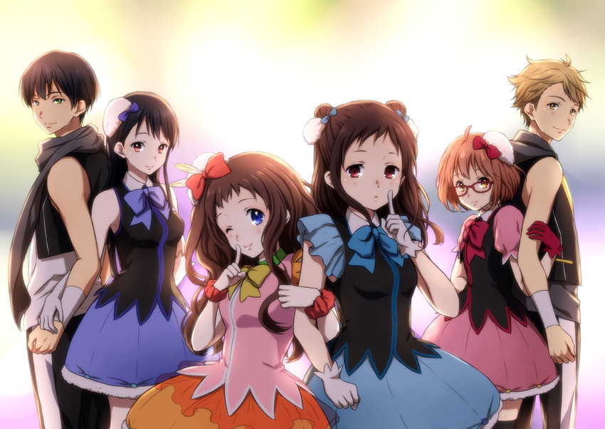 kuriyama mirai, nase mitsuki, kanbara akihito, nase hiroomi, shindou ai, and 1 more (kyoukai no kanata) drawn by rito453