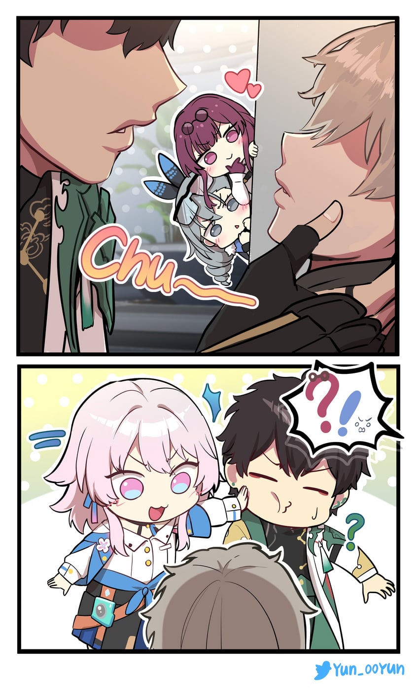 trailblazer, kafka, march 7th, caelus, silver wolf, and 1 more (honkai and 1 more) drawn by ooyun