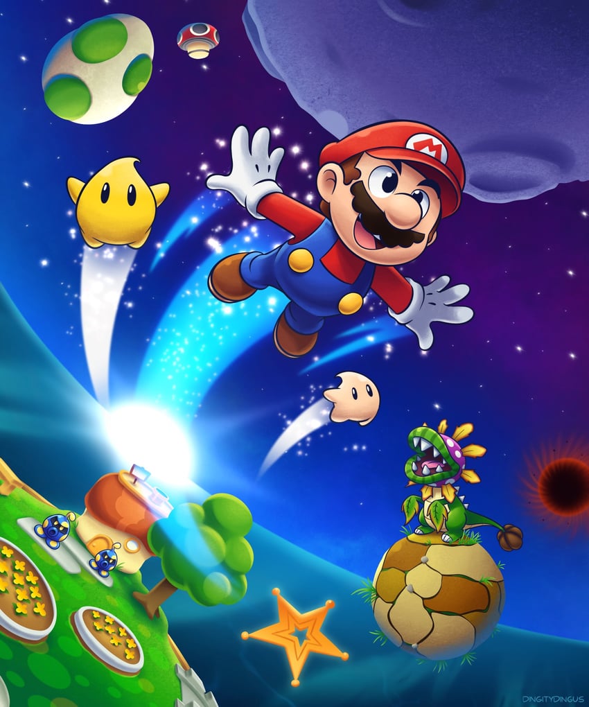 mario, luma, baby luma, dino piranha, and octoomba (mario and 1 more) drawn by vinny_(dingitydingus)