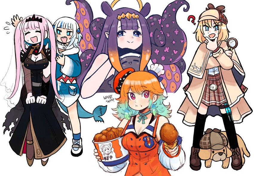 gawr gura, mori calliope, ninomae ina'nis, takanashi kiara, watson amelia, and 2 more (hololive and 1 more) drawn by pie_(aipiepo)