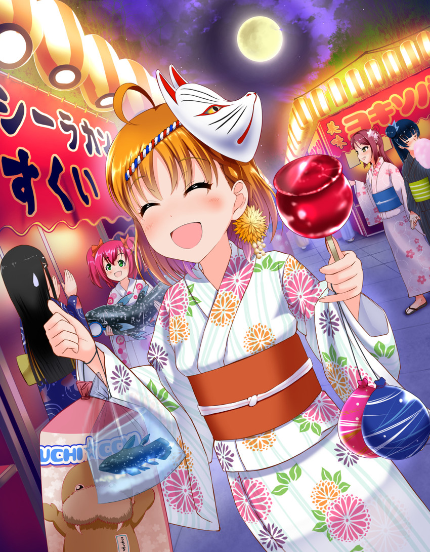 tsushima yoshiko, sakurauchi riko, takami chika, kurosawa dia, kurosawa ruby, and 1 more (love live! and 1 more) drawn by hkn_(ringya)