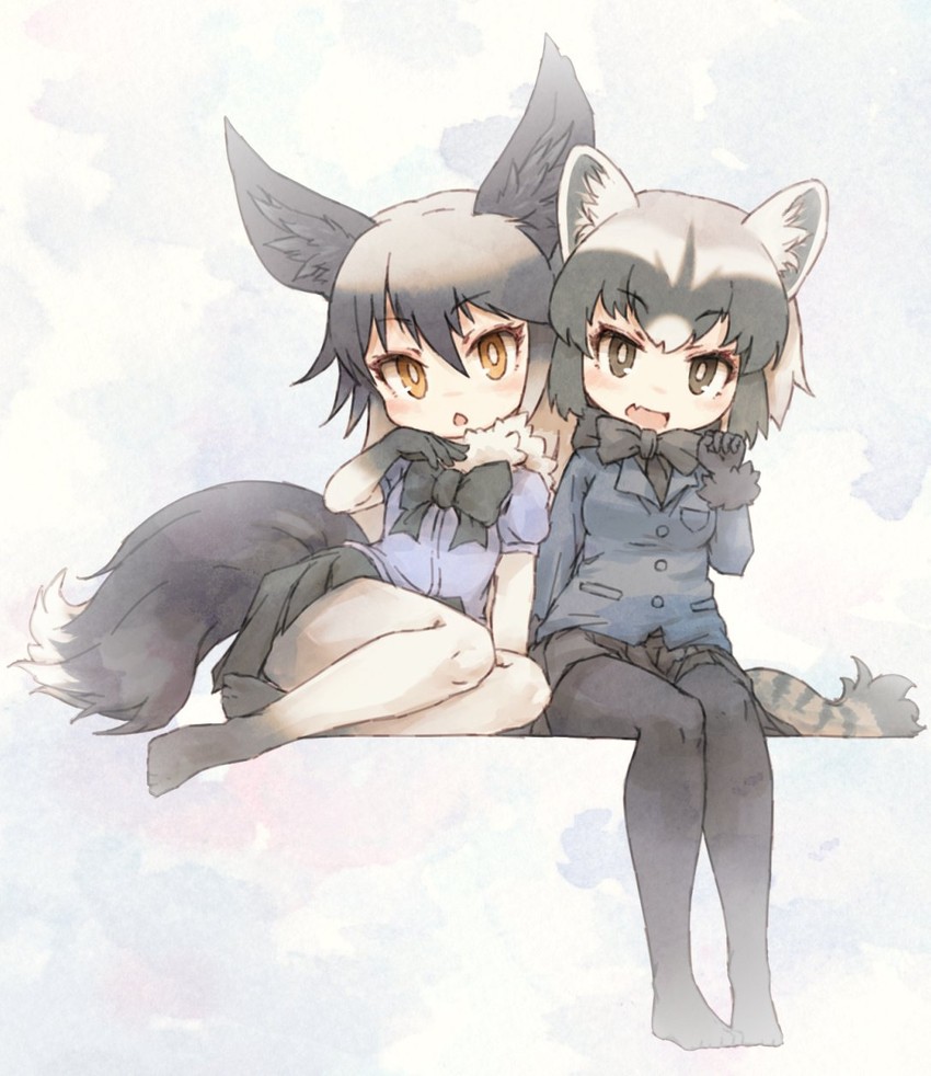 common raccoon and silver fox (kemono friends) drawn by kolshica