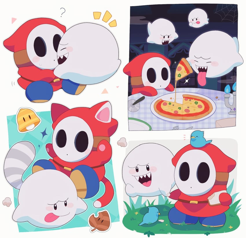 boo, shy guy, and tail boo (mario and 2 more) drawn by mofupoyo
