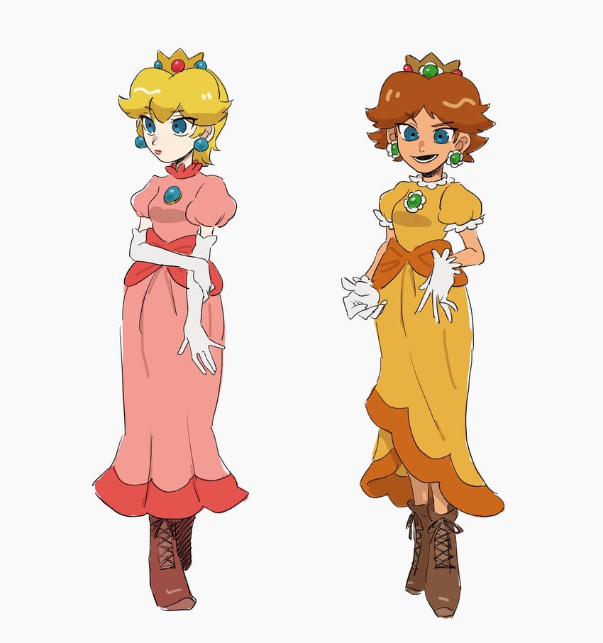 princess peach and princess daisy (mario) drawn by mimimi_(mimimim9999)