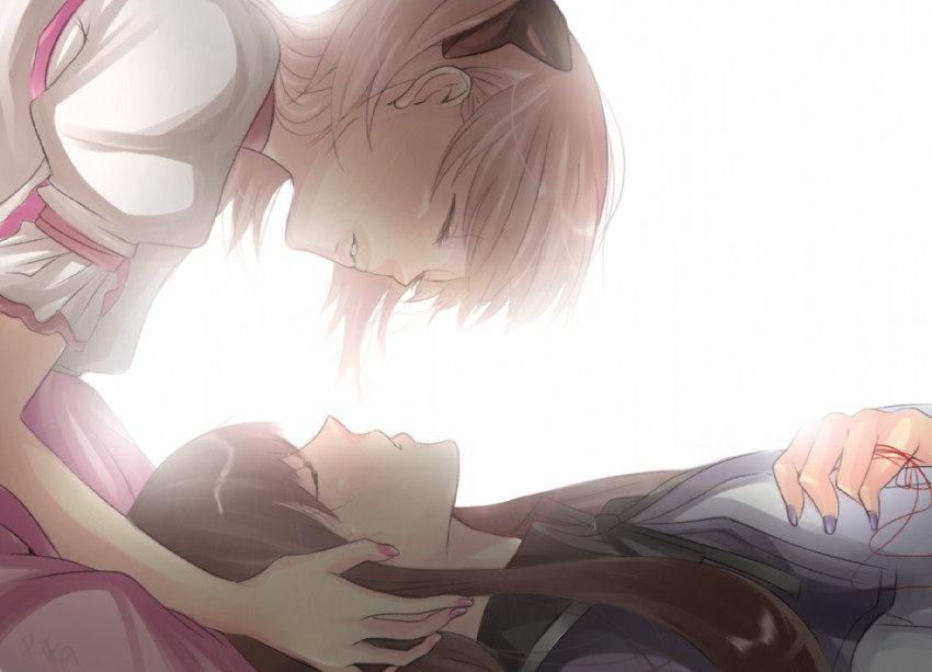 akemi homura and kaname madoka (mahou shoujo madoka magica) drawn by rikaga