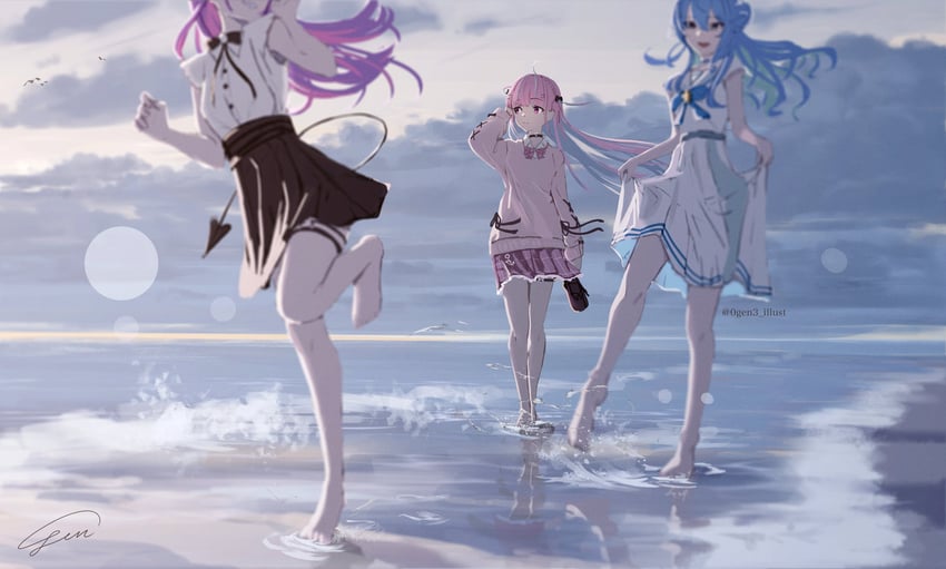 hoshimachi suisei, minato aqua, and tokoyami towa (hololive) drawn by 0gen3_illust