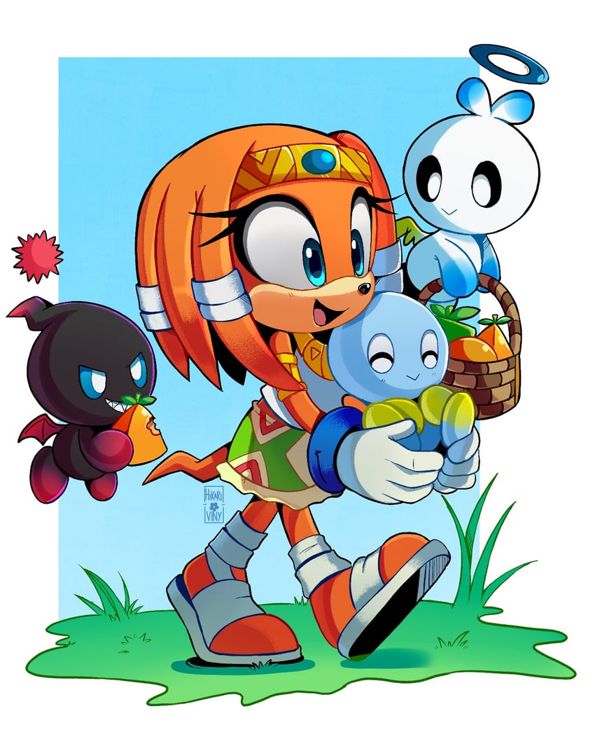 neutral chao, dark chao, tikal the echidna, and hero chao (sonic and 1 more) drawn by hikariviny