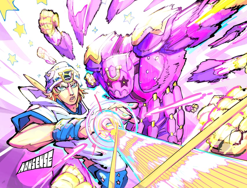 johnny joestar, tusk, and tusk act4 (jojo no kimyou na bouken and 1 more) drawn by n0nsensemob