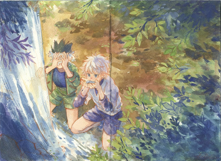 killua zoldyck and gon freecss (hunter x hunter) drawn by fishdry