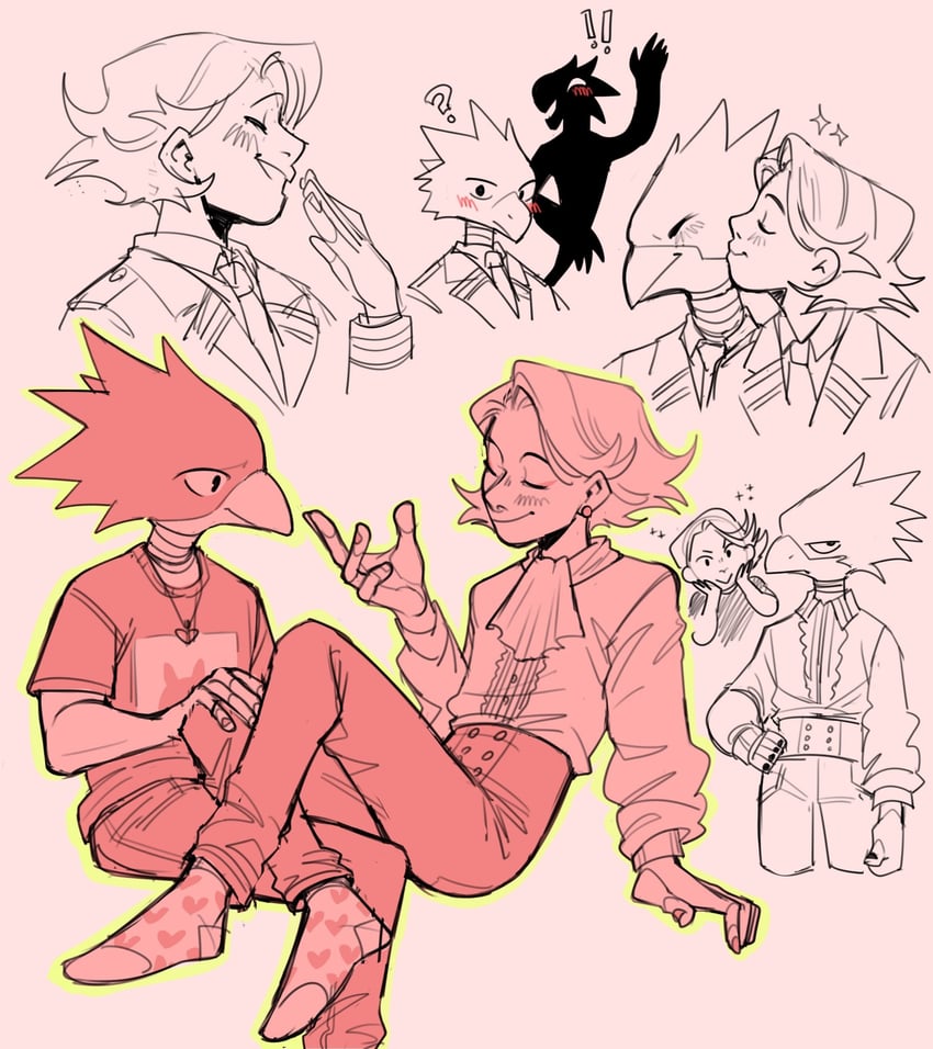 tokoyami fumikage, dark shadow, and aoyama yuga (boku no hero academia) drawn by habkart