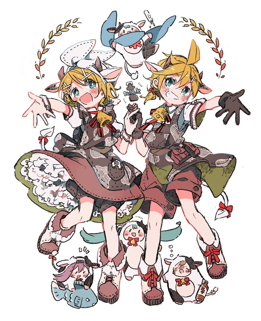 hatsune miku, kagamine rin, kagamine len, megurine luka, kaito, and 1 more (vocaloid) drawn by hazime