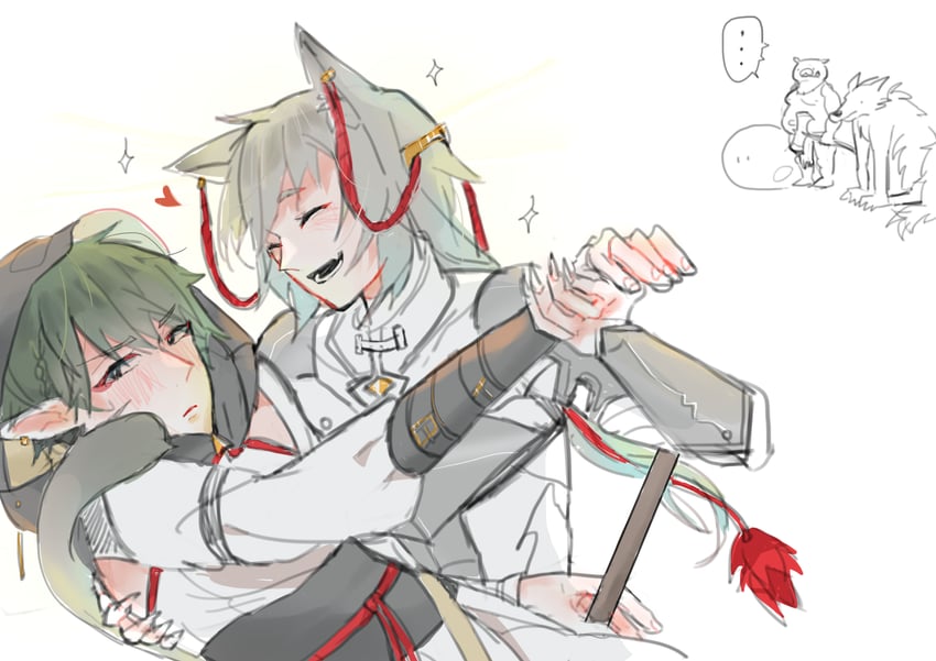 male elf healer and female cat knight (original) drawn by aru_fid0