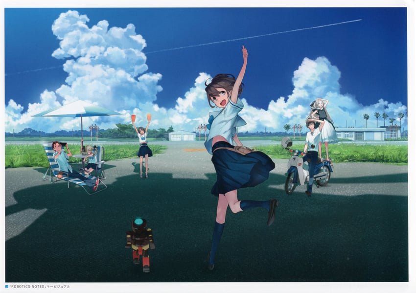 senomiya akiho, koujiro frau, yashio kaito, daitoku junna, yukifune airi, and 2 more (robotics;notes) drawn by fukuda_tomonori