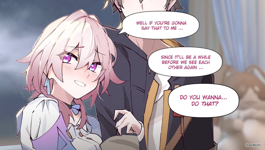 trailblazer, march 7th, and caelus (honkai and 1 more) drawn by eri_(erikiri)