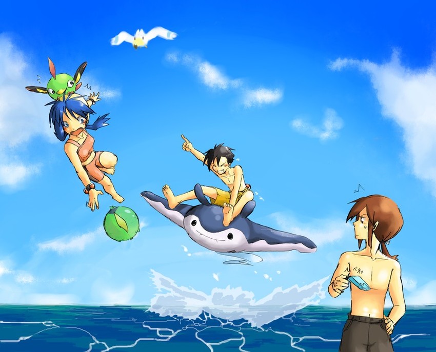 ethan, silver, kris, wingull, natu, and 2 more (pokemon and 1 more) drawn by tubomizaki
