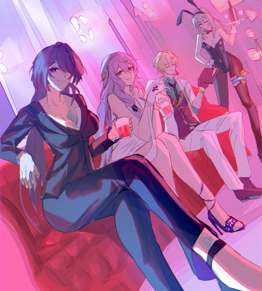 trailblazer, stelle, aventurine, acheron, and black swan (honkai and 1 more) drawn by gnarlypzofbread