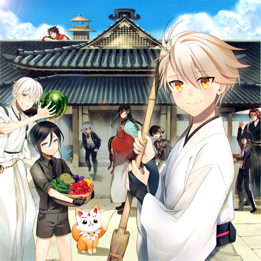 tsurumaru kuninaga, namazuo toushirou, honebami toushirou, izumi-no-kami kanesada, horikawa kunihiro, and 5 more (touken ranbu and 1 more) drawn by houhou_(black_lack)