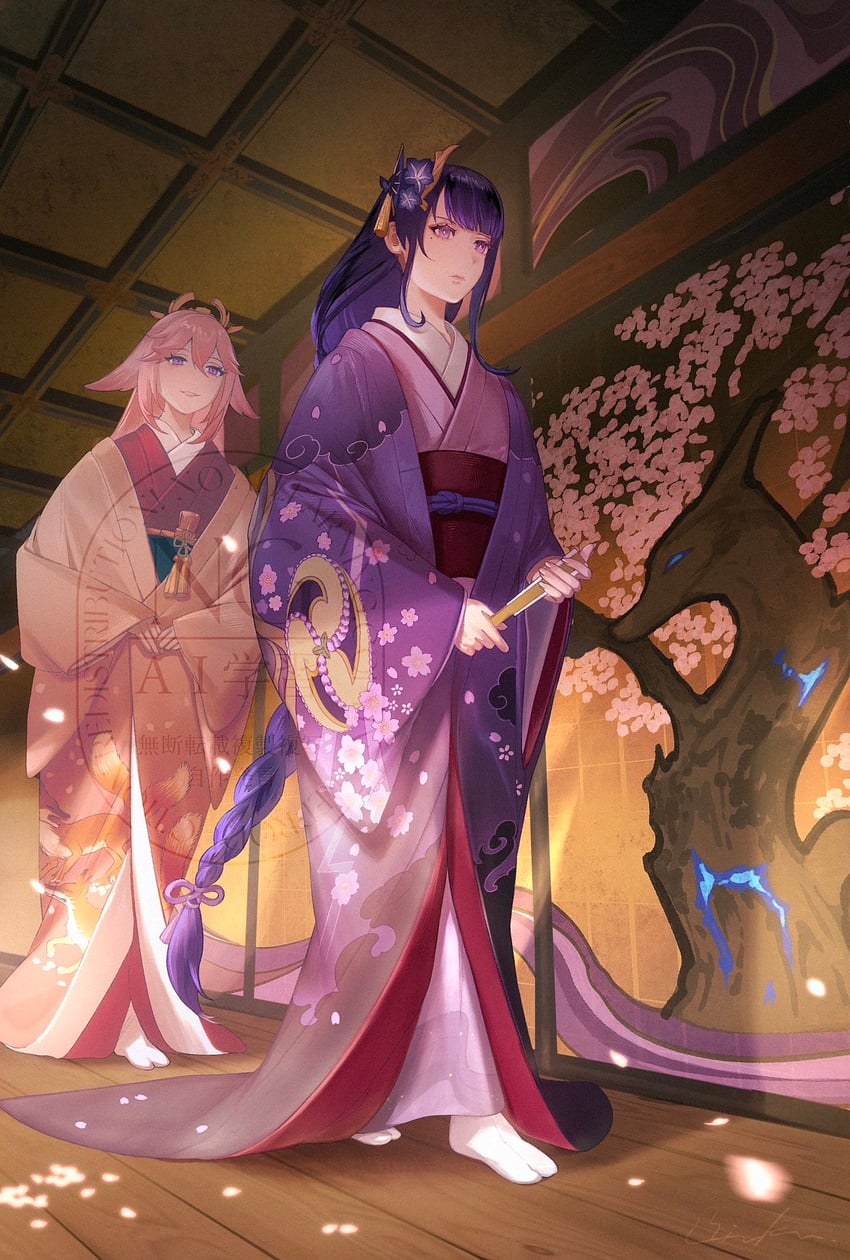 raiden shogun and yae miko (genshin impact) drawn by mizuku_hei