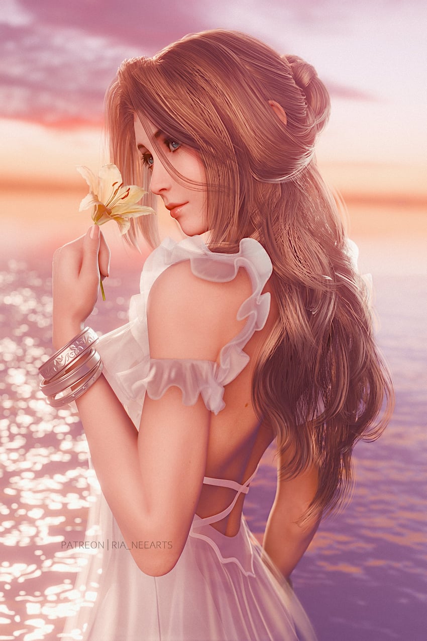 aerith gainsborough (final fantasy and 2 more) drawn by ria_(baka-neearts)